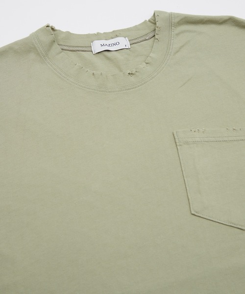 セール】ダメージ加工 胸ポケット 半袖Tシャツ（Tシャツ/カットソー