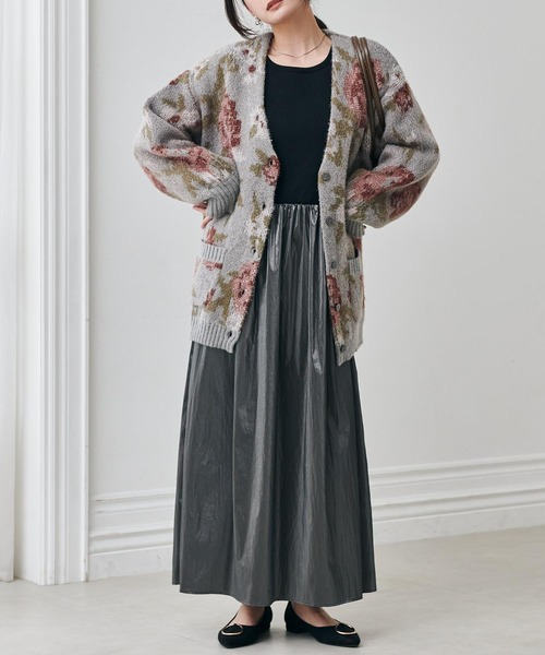 セール】フラワーフェザーVネックロングカーディ（カーディガン
