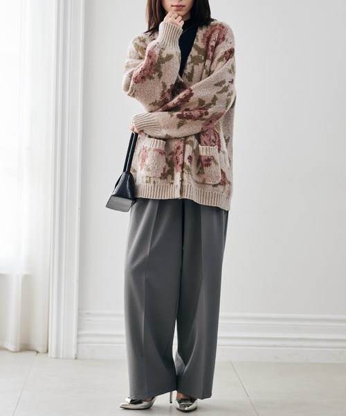 セール】フラワーフェザーVネックロングカーディ（カーディガン