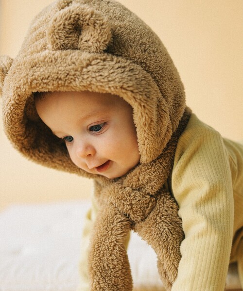 こども ビームス(コドモビームス)の「ベビー 耳つき フードマフラー 2024(マフラー・キッズ・ホワイト系その他2/ベージュ・ONE SIZE)」の3枚目の写真