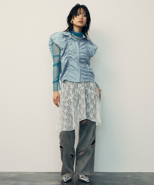 uyu.（ウユ）の「Lace Flare Middle Skirt / レースフレアミドルスカート【uyu./ウユ】（スカート・レディース・ホワイト/ブラック・FREE）」の8枚目の写真