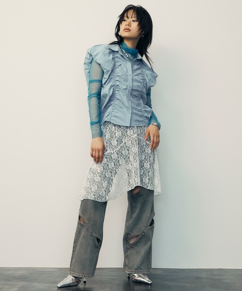 uyu.（ウユ）の「Lace Flare Middle Skirt / レースフレアミドルスカート【uyu./ウユ】（スカート・レディース・ホワイト/ブラック・FREE）」の10枚目の写真