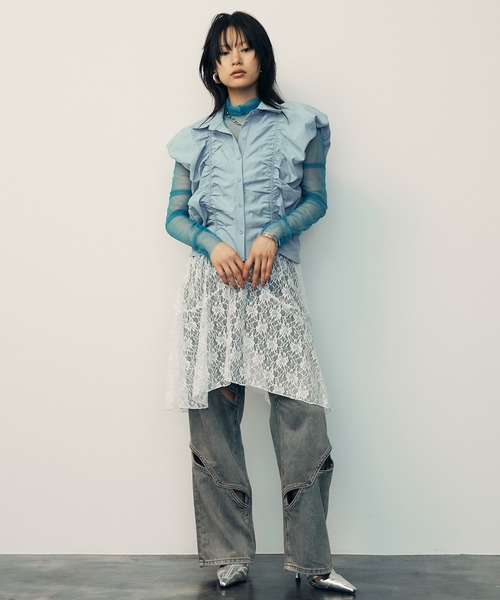 uyu.（ウユ）の「Lace Flare Middle Skirt / レースフレアミドルスカート【uyu./ウユ】（スカート・レディース・ホワイト/ブラック・FREE）」の11枚目の写真