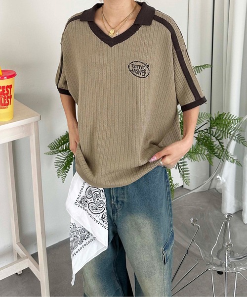 sedacle(セダクル)の「ナンバリングサマーポロニット(Tシャツ/カットソー・メンズ・ベージュ/ライトブルー/アイボリー・SMALL/LARGE/MEDIUM)」の3枚目の写真