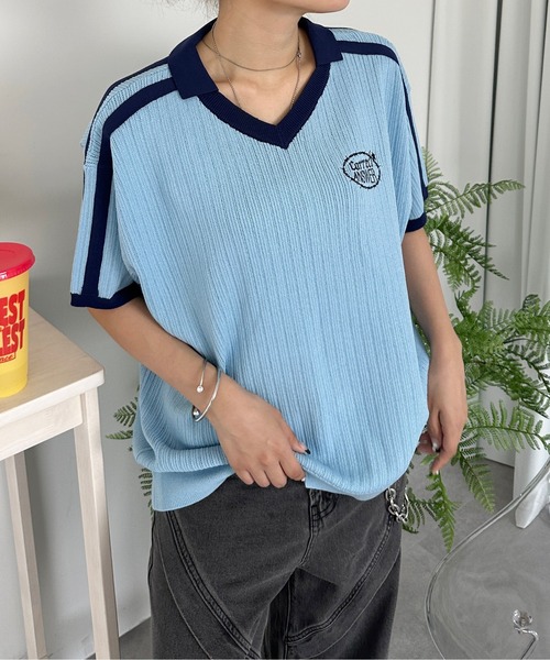 sedacle(セダクル)の「ナンバリングサマーポロニット(Tシャツ/カットソー・メンズ・ベージュ/ライトブルー/アイボリー・SMALL/LARGE/MEDIUM)」の4枚目の写真