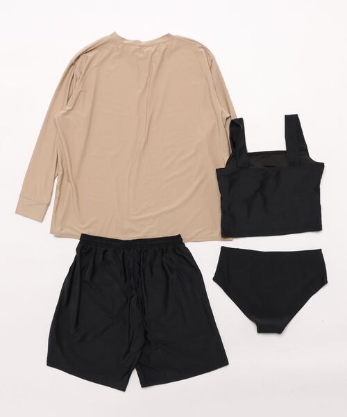 Ritzy（リッツィー）の「洋服見え 体型カバー 長袖ラッシュガード+ショートパンツ+タンクトップビキニ 水着 4点セット（水着・レディース・ベージュ系/ブラック系3/ブラック系1/ホワイト系/ブラック系2・M/L/XL）」の6枚目の写真