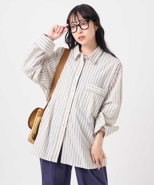 FREAK'S STORE(フリークスストア)の「パジャマシャツ/ストライプシャツ(シャツ/ブラウス・レディース・ベージュ/サックスブルー・フリ-)」の2枚目の写真