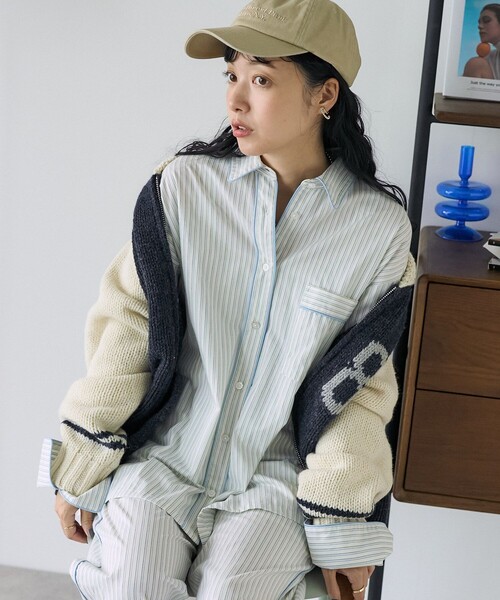 FREAK'S STORE(フリークスストア)の「パジャマシャツ/ストライプシャツ(シャツ/ブラウス・レディース・ベージュ/サックスブルー・フリ-)」の1枚目の写真