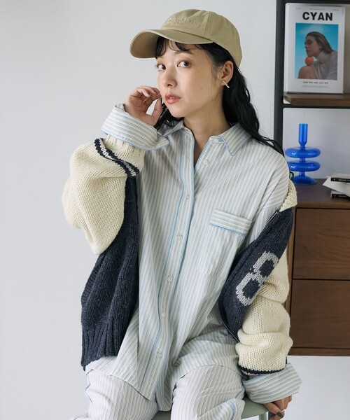 FREAK'S STORE(フリークスストア)の「パジャマシャツ/ストライプシャツ(シャツ/ブラウス・レディース・ベージュ/サックスブルー・フリ-)」の3枚目の写真