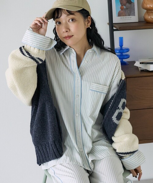 FREAK'S STORE(フリークスストア)の「パジャマシャツ/ストライプシャツ(シャツ/ブラウス・レディース・ベージュ/サックスブルー・フリ-)」の4枚目の写真
