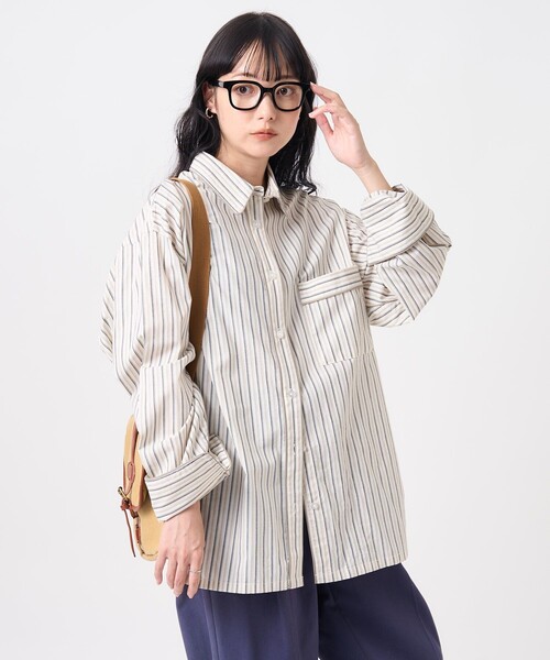 FREAK'S STORE(フリークスストア)の「パジャマシャツ/ストライプシャツ(シャツ/ブラウス・レディース・ベージュ/サックスブルー・フリ-)」の7枚目の写真