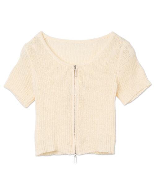 dispark(ディスパーク)の「DISPARK/サマーWジップニット(ニット/セーター・レディース・アイボリー/ブラック・FREE)」の1枚目の写真