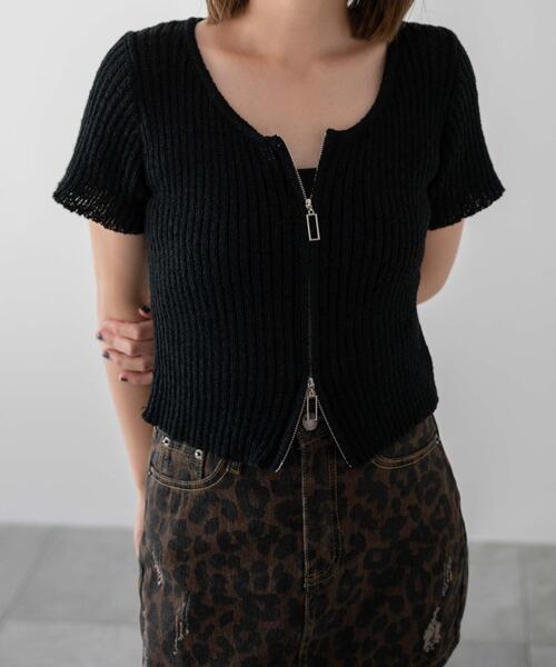 dispark(ディスパーク)の「DISPARK/サマーWジップニット(ニット/セーター・レディース・アイボリー/ブラック・FREE)」の4枚目の写真