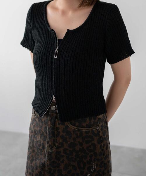 dispark(ディスパーク)の「DISPARK/サマーWジップニット(ニット/セーター・レディース・アイボリー/ブラック・FREE)」の5枚目の写真