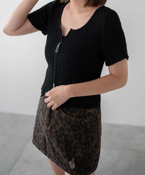 dispark(ディスパーク)の「DISPARK/サマーWジップニット(ニット/セーター・レディース・アイボリー/ブラック・FREE)」の6枚目の写真