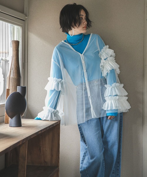 bohmal（ボマール）の「ボリュームチュールVネックカーディガン（Tシャツ/カットソー・レディース・アイボリー/ブラック/グレー・FREE）」の15枚目の写真