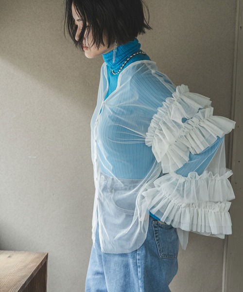 bohmal（ボマール）の「ボリュームチュールVネックカーディガン（Tシャツ/カットソー・レディース・アイボリー/ブラック/グレー・FREE）」の16枚目の写真