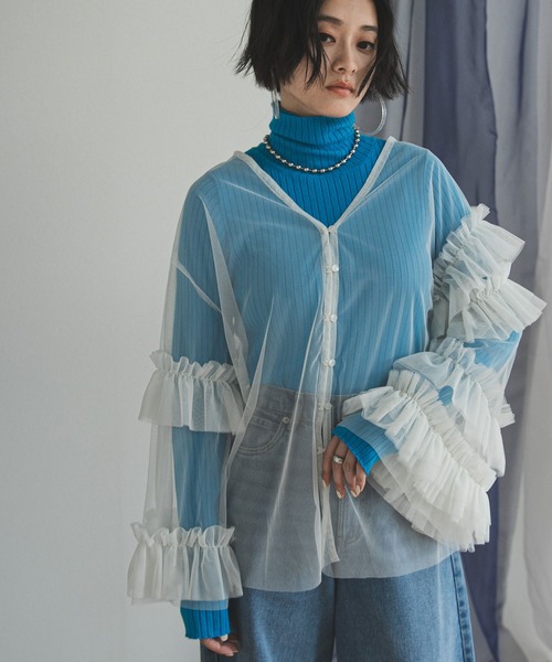 bohmal（ボマール）の「ボリュームチュールVネックカーディガン（Tシャツ/カットソー・レディース・アイボリー/ブラック/グレー・FREE）」の17枚目の写真