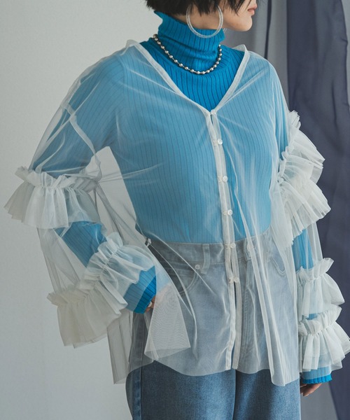 bohmal（ボマール）の「ボリュームチュールVネックカーディガン（Tシャツ/カットソー・レディース・アイボリー/ブラック/グレー・FREE）」の18枚目の写真