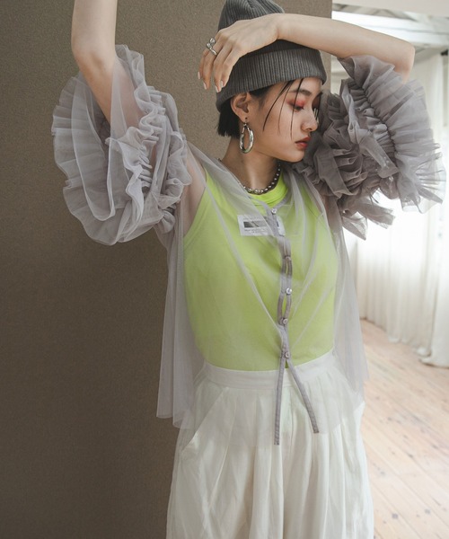 bohmal（ボマール）の「ボリュームチュールVネックカーディガン（Tシャツ/カットソー・レディース・アイボリー/ブラック/グレー・FREE）」の8枚目の写真