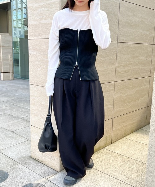 セール】ジッパーリブニットビスチェ（ベスト）｜select MOCA