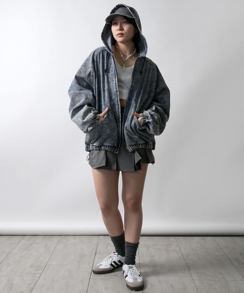 vintage like hard wash denim hoodie/ヴィンテージライク