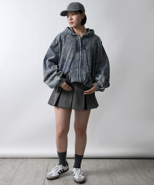 セール】vintage like hard wash denim hoodie/ヴィンテージ