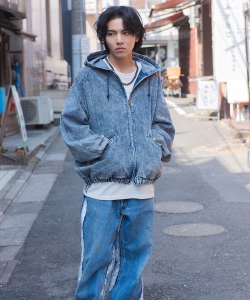 ハーフジップ デニムトップス M デニム ジャケット ライク地底人オンライン 新品☆ハーフジップデニムトップスM デニム ジャケット ライク