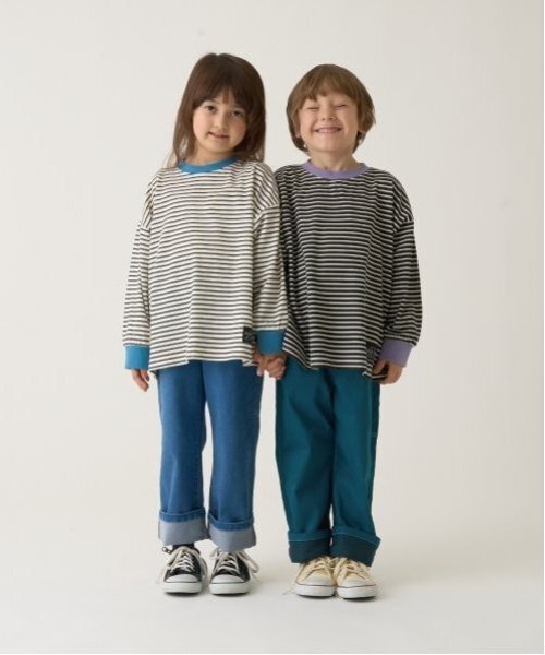 b・ROOM(ビールーム)の「【型崩れしないやわらかコットン】プリントミジンボーダービッグシルエットTシャツ(Tシャツ/カットソー・キッズ・ブラック/アイボリー/スカイブルー/ベージュ・110cm/120cm/130cm/140cm/150cm/100cm)」の20枚目の写真