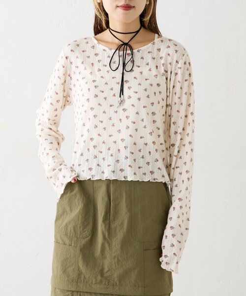 w closet（ダブルクローゼット）の「フラワーロングTシャツ（Tシャツ/カットソー・レディース・オフホワイト/ホワイト・FREE）」の9枚目の写真