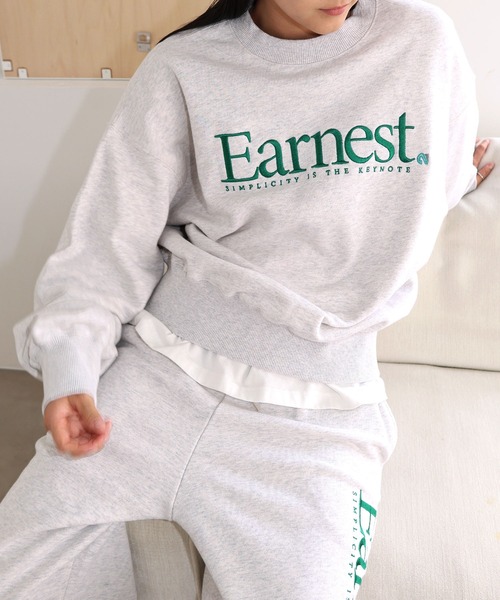 ANME（アンメ）の「Earnestエンブロイダリー裏毛スウェットトップス（スウェット・レディース・オートミール/ネイビー/アイボリー/ブラック/杢グレー・L/M/XL）」の7枚目の写真