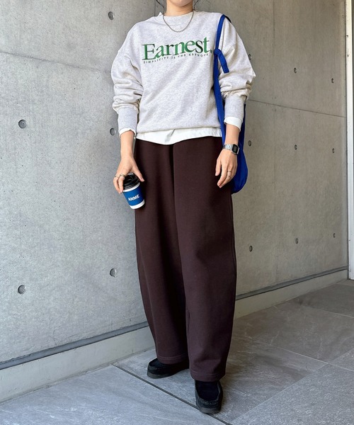 ANME（アンメ）の「Earnestエンブロイダリー裏毛スウェットトップス（スウェット・レディース・オートミール/ネイビー/アイボリー/ブラック/杢グレー・L/M/XL）」の20枚目の写真