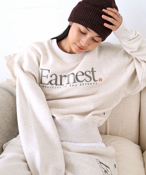 ANME（アンメ）の「Earnestエンブロイダリー裏毛スウェットトップス（スウェット・レディース・オートミール/ネイビー/アイボリー/ブラック/杢グレー・L/M/XL）」の12枚目の写真