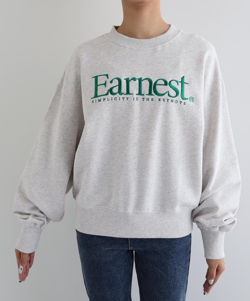 ANME（アンメ）の「Earnestエンブロイダリー裏毛スウェットトップス（スウェット・レディース・オートミール/ネイビー/アイボリー/ブラック/杢グレー・L/M/XL）」の21枚目の写真