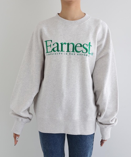 ANME（アンメ）の「Earnestエンブロイダリー裏毛スウェットトップス（スウェット・レディース・オートミール/ネイビー/アイボリー/ブラック/杢グレー・L/M/XL）」の20枚目の写真