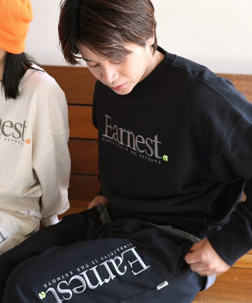 ANME（アンメ）の「Earnestエンブロイダリー裏毛スウェットトップス（スウェット・レディース・オートミール/ネイビー/アイボリー/ブラック/杢グレー・L/M/XL）」の17枚目の写真