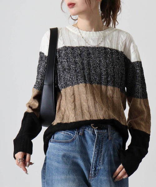 FUNALIVE(ファンアライブ)の「Cable knit crew neck knit / ケーブル編みクルーネックニット unisex(ニット/セーター・メンズ・グレー系2/グレー系3/レッド系1/ネイビー系2/ブラック系2/グレー系1/ネイビー系1/ブラック系1/ブラック系3/ブラック/キャメル/オフホワイト/ネイビー/ホワイト系2/ホワイト系1/杢グレー・LL/L/M)」の4枚目の写真