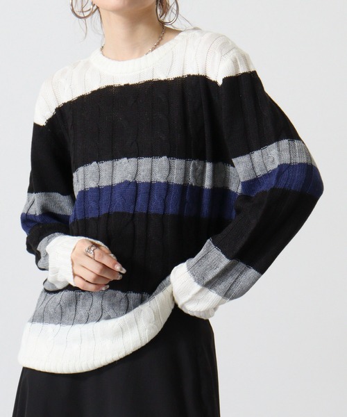 FUNALIVE(ファンアライブ)の「Cable knit crew neck knit / ケーブル編みクルーネックニット unisex(ニット/セーター・メンズ・グレー系2/グレー系3/レッド系1/ネイビー系2/ブラック系2/グレー系1/ネイビー系1/ブラック系1/ブラック系3/ブラック/キャメル/オフホワイト/ネイビー/ホワイト系2/ホワイト系1/杢グレー・LL/L/M)」の6枚目の写真