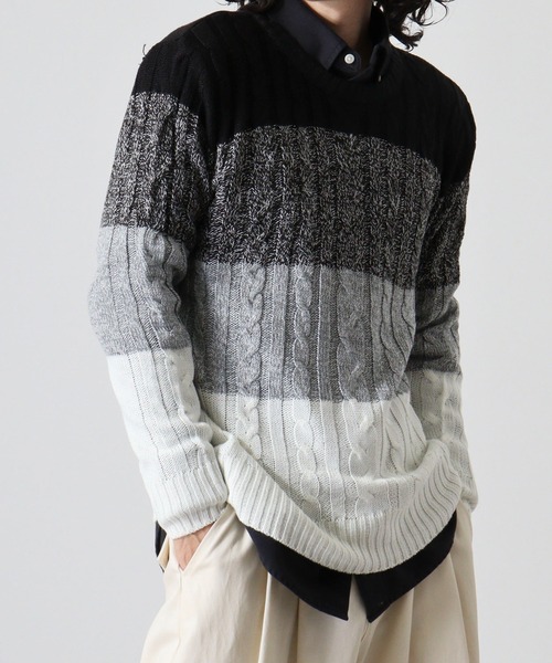 FUNALIVE(ファンアライブ)の「Cable knit crew neck knit / ケーブル編みクルーネックニット unisex(ニット/セーター・メンズ・グレー系2/グレー系3/レッド系1/ネイビー系2/ブラック系2/グレー系1/ネイビー系1/ブラック系1/ブラック系3/ブラック/キャメル/オフホワイト/ネイビー/ホワイト系2/ホワイト系1/杢グレー・LL/L/M)」の7枚目の写真