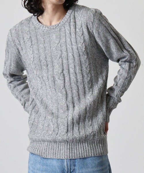FUNALIVE(ファンアライブ)の「Cable knit crew neck knit / ケーブル編みクルーネックニット unisex(ニット/セーター・メンズ・グレー系2/グレー系3/レッド系1/ネイビー系2/ブラック系2/グレー系1/ネイビー系1/ブラック系1/ブラック系3/ブラック/キャメル/オフホワイト/ネイビー/ホワイト系2/ホワイト系1/杢グレー・LL/L/M)」の9枚目の写真