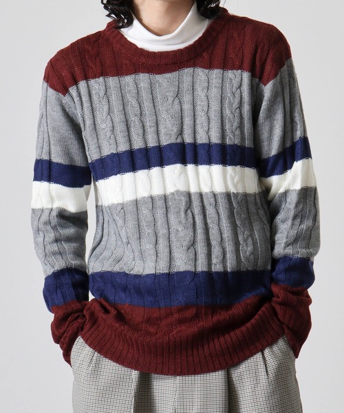 FUNALIVE(ファンアライブ)の「Cable knit crew neck knit / ケーブル編みクルーネックニット unisex(ニット/セーター・メンズ・グレー系2/グレー系3/レッド系1/ネイビー系2/ブラック系2/グレー系1/ネイビー系1/ブラック系1/ブラック系3/ブラック/キャメル/オフホワイト/ネイビー/ホワイト系2/ホワイト系1/杢グレー・LL/L/M)」の10枚目の写真