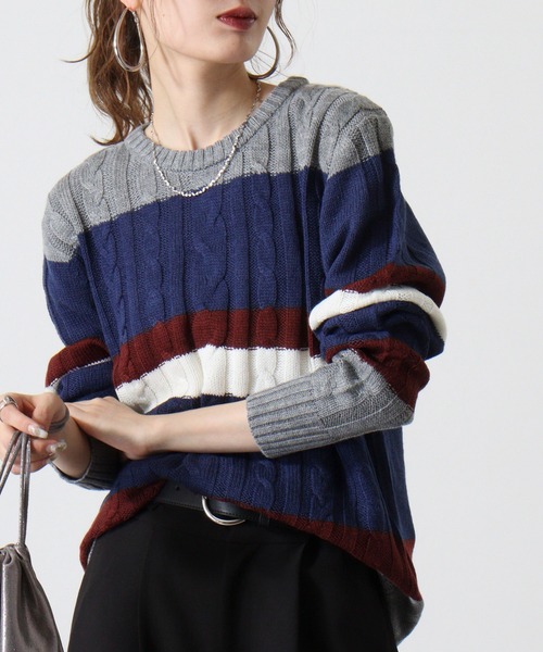 FUNALIVE(ファンアライブ)の「Cable knit crew neck knit / ケーブル編みクルーネックニット unisex(ニット/セーター・メンズ・グレー系2/グレー系3/レッド系1/ネイビー系2/ブラック系2/グレー系1/ネイビー系1/ブラック系1/ブラック系3/ブラック/キャメル/オフホワイト/ネイビー/ホワイト系2/ホワイト系1/杢グレー・LL/L/M)」の14枚目の写真
