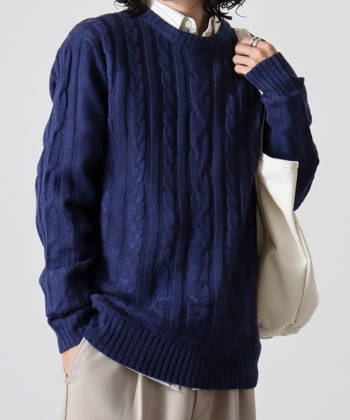 FUNALIVE(ファンアライブ)の「Cable knit crew neck knit / ケーブル編みクルーネックニット unisex(ニット/セーター・メンズ・グレー系2/グレー系3/レッド系1/ネイビー系2/ブラック系2/グレー系1/ネイビー系1/ブラック系1/ブラック系3/ブラック/キャメル/オフホワイト/ネイビー/ホワイト系2/ホワイト系1/杢グレー・LL/L/M)」の12枚目の写真