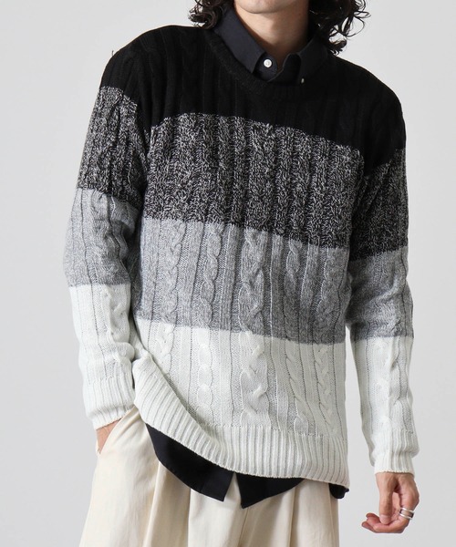 FUNALIVE(ファンアライブ)の「Cable knit crew neck knit / ケーブル編みクルーネックニット unisex(ニット/セーター・メンズ・グレー系2/グレー系3/レッド系1/ネイビー系2/ブラック系2/グレー系1/ネイビー系1/ブラック系1/ブラック系3/ブラック/キャメル/オフホワイト/ネイビー/ホワイト系2/ホワイト系1/杢グレー・LL/L/M)」の17枚目の写真