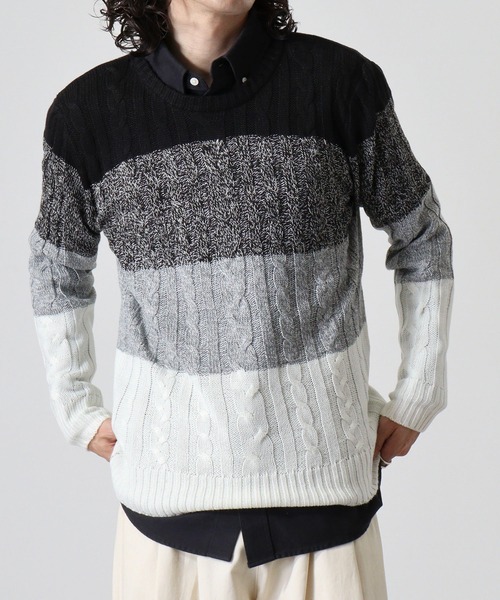 FUNALIVE(ファンアライブ)の「Cable knit crew neck knit / ケーブル編みクルーネックニット unisex(ニット/セーター・メンズ・グレー系2/グレー系3/レッド系1/ネイビー系2/ブラック系2/グレー系1/ネイビー系1/ブラック系1/ブラック系3/ブラック/キャメル/オフホワイト/ネイビー/ホワイト系2/ホワイト系1/杢グレー・LL/L/M)」の19枚目の写真