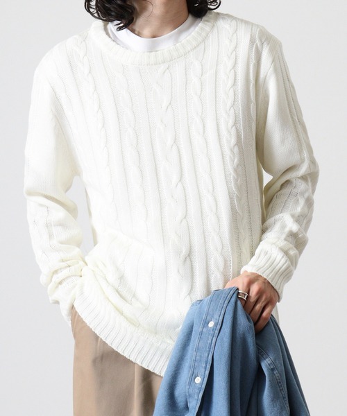 FUNALIVE(ファンアライブ)の「Cable knit crew neck knit / ケーブル編みクルーネックニット unisex(ニット/セーター・メンズ・グレー系2/グレー系3/レッド系1/ネイビー系2/ブラック系2/グレー系1/ネイビー系1/ブラック系1/ブラック系3/ブラック/キャメル/オフホワイト/ネイビー/ホワイト系2/ホワイト系1/杢グレー・LL/L/M)」の22枚目の写真
