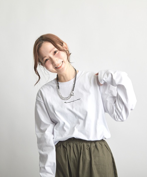 B'day(ビーデイ)の「ヘヴィウェイト天竺 刺繍 長袖 クルーネック(Tシャツ/カットソー・レディース・ブラック/ホワイト/モスグリーン・LARGE/MEDIUM)」の5枚目の写真