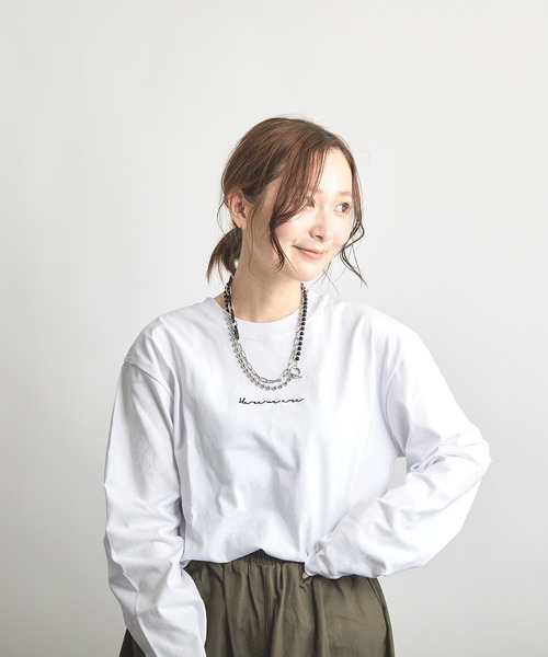 B'day(ビーデイ)の「ヘヴィウェイト天竺 刺繍 長袖 クルーネック(Tシャツ/カットソー・レディース・ブラック/ホワイト/モスグリーン・LARGE/MEDIUM)」の8枚目の写真
