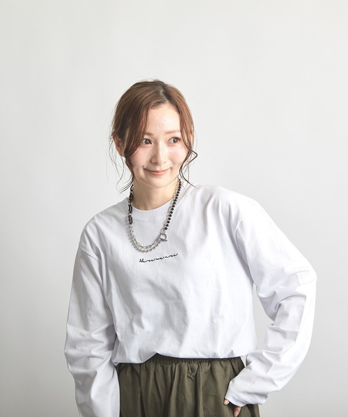 B'day(ビーデイ)の「ヘヴィウェイト天竺 刺繍 長袖 クルーネック(Tシャツ/カットソー・レディース・ブラック/ホワイト/モスグリーン・LARGE/MEDIUM)」の9枚目の写真