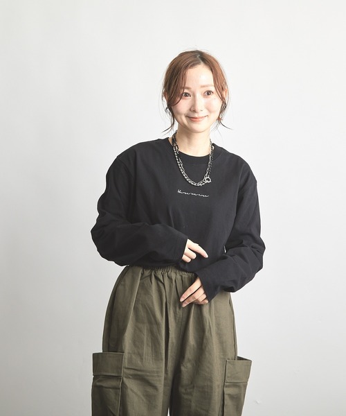 B'day(ビーデイ)の「ヘヴィウェイト天竺 刺繍 長袖 クルーネック(Tシャツ/カットソー・レディース・ブラック/ホワイト/モスグリーン・LARGE/MEDIUM)」の17枚目の写真